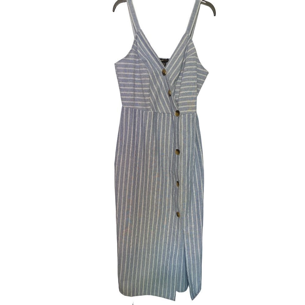 Robert Louis Chambray Pinstripe Wrap Dress Size Medium Blue and White with...